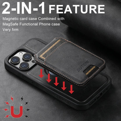 For iPhone 16 Plus Suteni M2 Oil Wax MagSafe Horizontal Card Bag Phone Case(Black) - iPhone 16 Plus Cases by Suteni | Online Shopping UK | buy2fix