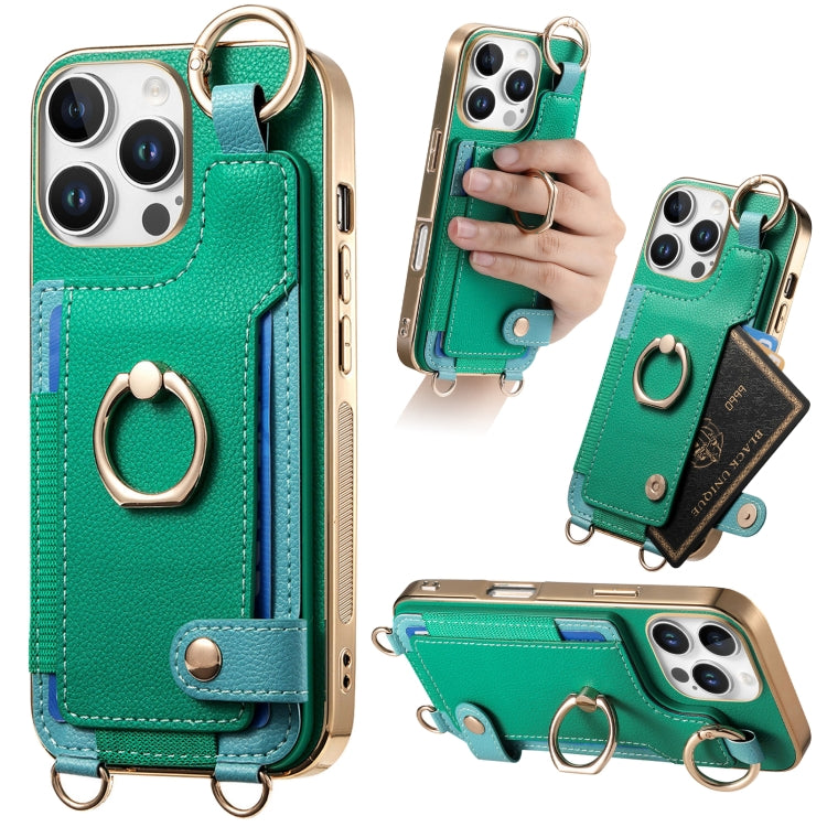 For iPhone 16 Pro Max Fashion Ring Card Bag Phone Case with Hang Loop(Green) - iPhone 16 Pro Max Cases by buy2fix | Online Shopping UK | buy2fix