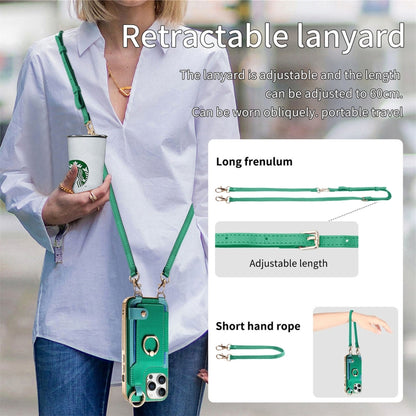 For iPhone 16 Pro Max Fashion Ring Card Bag Phone Case with Hang Loop(Green) - iPhone 16 Pro Max Cases by buy2fix | Online Shopping UK | buy2fix