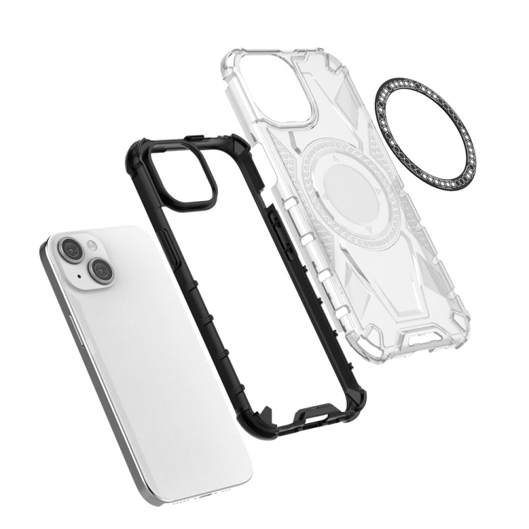 For iPhone 15 MagSafe Armor Holder PC Hybrid TPU Phone Case(White) - iPhone 15 Cases by buy2fix | Online Shopping UK | buy2fix