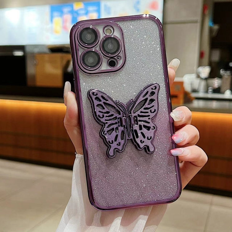 For iPhone 16 Pro Electroplated Gradient Glitter 3D Butterfly TPU Phone Case(Gradient Purple) - iPhone 16 Pro Cases by buy2fix | Online Shopping UK | buy2fix