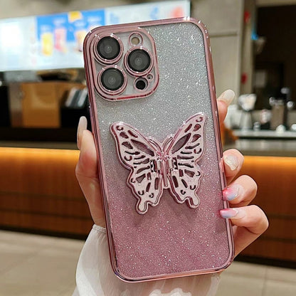 For iPhone 16 Pro Max Electroplated Gradient Glitter 3D Butterfly TPU Phone Case(Gradient Pink) - iPhone 16 Pro Max Cases by buy2fix | Online Shopping UK | buy2fix