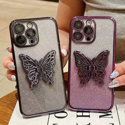 For iPhone 16 Pro Electroplated Gradient Glitter 3D Butterfly TPU Phone Case(Gradient Blue) - iPhone 16 Pro Cases by buy2fix | Online Shopping UK | buy2fix