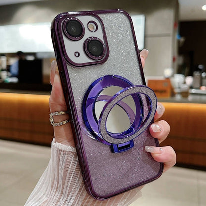 For iPhone 13 Plated Mirror Holder Gradient Glitter Magsafe Phone Case(Purple) - iPhone 13 Cases by buy2fix | Online Shopping UK | buy2fix