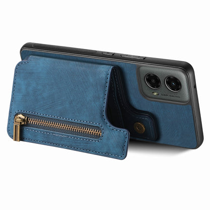 For Motorola Moto G 2024 Retro Leather Zipper Wallet Back Phone Case(Blue) - Motorola Cases by buy2fix | Online Shopping UK | buy2fix