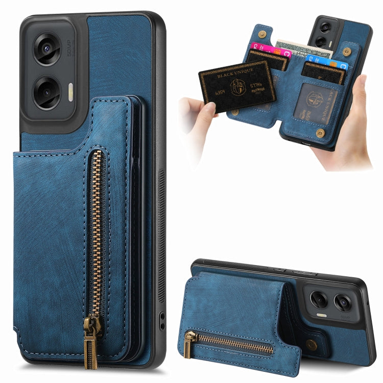 For Motorola G Stylus 5G 2024 Retro Leather Zipper Wallet Back Phone Case(Blue) - Motorola Cases by buy2fix | Online Shopping UK | buy2fix