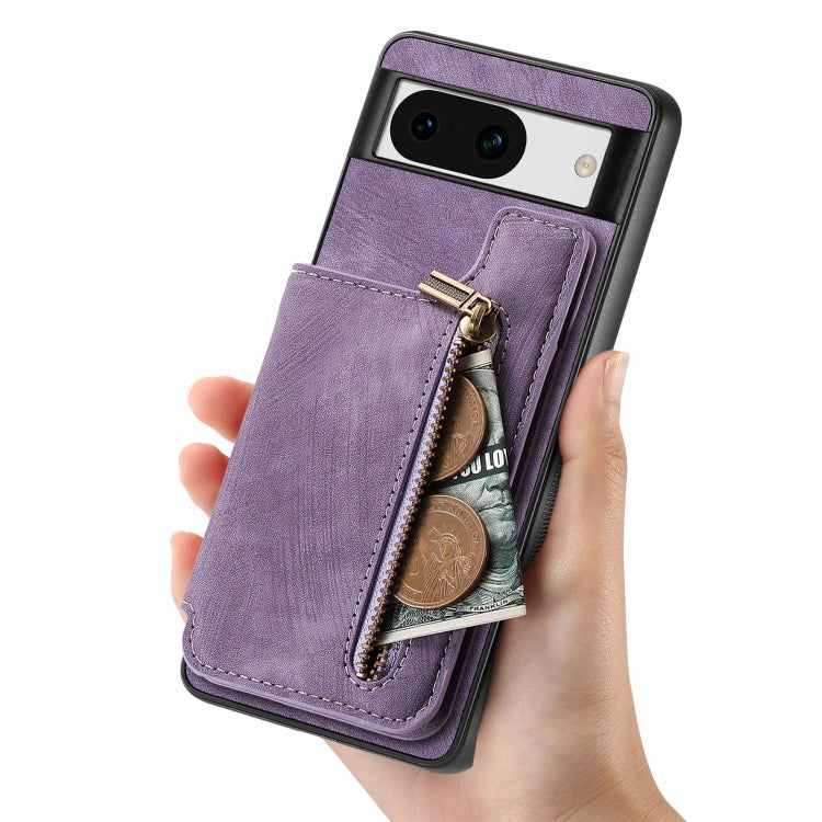 For Google Pixel 9 Pro XL Retro Leather Zipper Wallet Back Phone Case(Purple) - Google Cases by buy2fix | Online Shopping UK | buy2fix