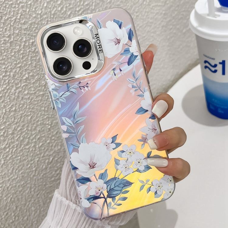 For iPhone 16 Pro Max Electroplating Laser Flower Texture TPU Phone Case(White Flower AH10) - iPhone 16 Pro Max Cases by buy2fix | Online Shopping UK | buy2fix