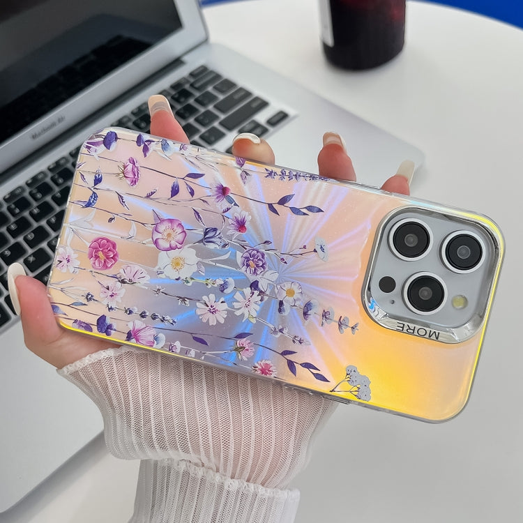 For iPhone 16 Electroplating Laser Flower Texture TPU Phone Case(Cosmos Flower AH7) - iPhone 16 Cases by buy2fix | Online Shopping UK | buy2fix