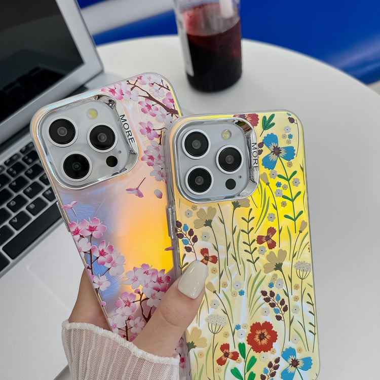 For iPhone 16 Pro Max Electroplating Laser Flower Texture TPU Phone Case(Flower AH6) - iPhone 16 Pro Max Cases by buy2fix | Online Shopping UK | buy2fix