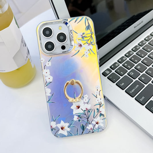 For iPhone 16 Pro Max Electroplating Laser Flower Ring Holder TPU Phone Case(Morning Glory AH16) - iPhone 16 Pro Max Cases by buy2fix | Online Shopping UK | buy2fix