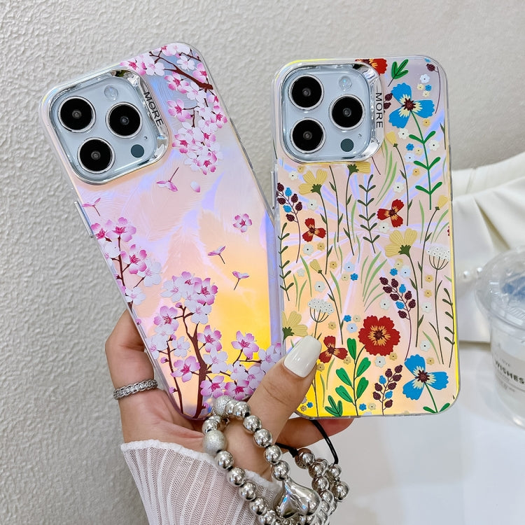 For iPhone 16 Pro Electroplating Laser Flower Phone Case with Wrist Strap(Pear Blossom AH17) - iPhone 16 Pro Cases by buy2fix | Online Shopping UK | buy2fix