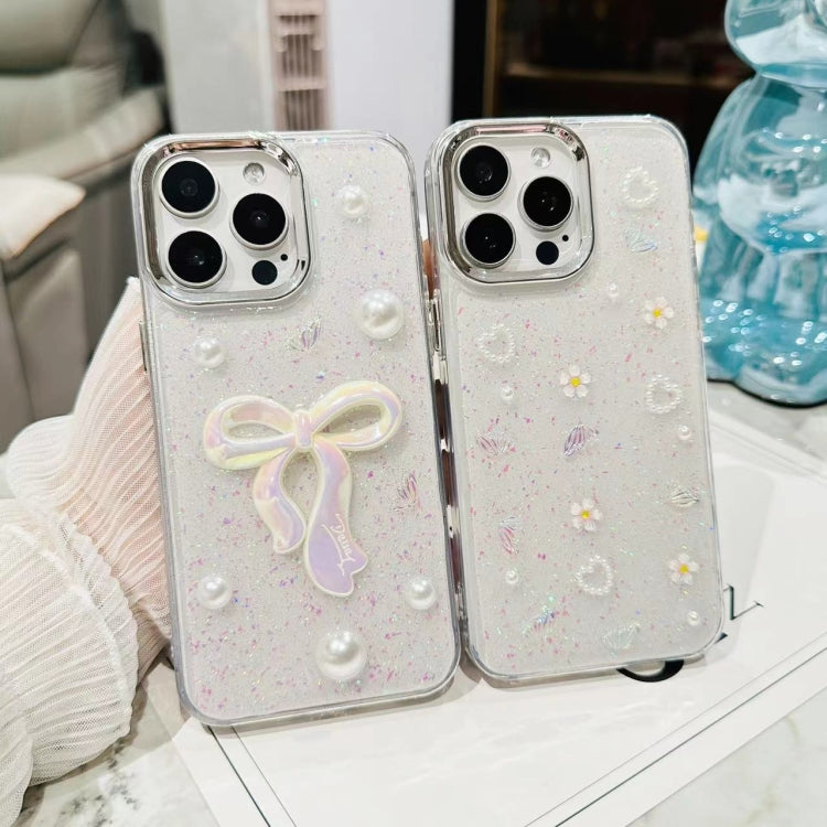 For iPhone 16 3D Bow Pearl Love Flower TPU Phone Case(Pearl Bow) - iPhone 16 Cases by buy2fix | Online Shopping UK | buy2fix