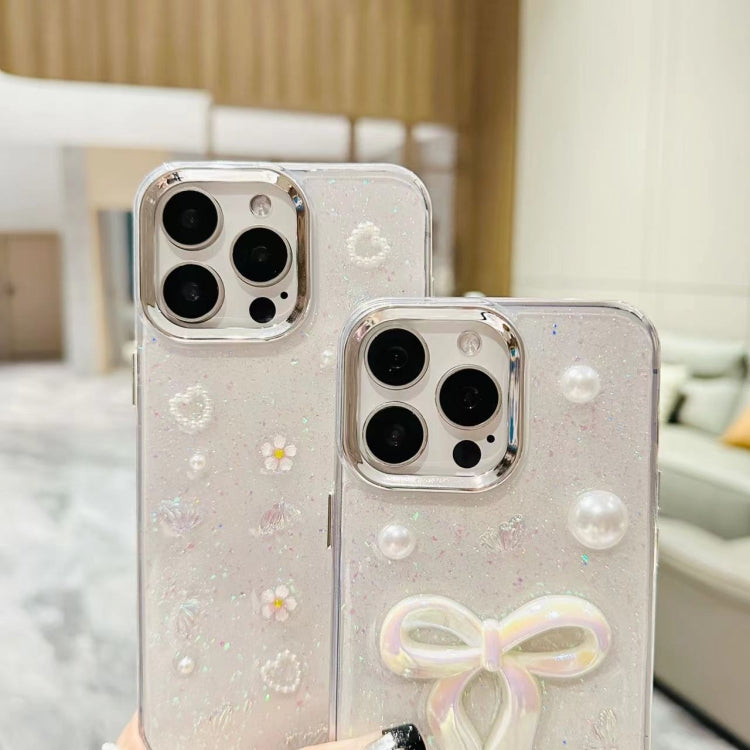 For iPhone 16 3D Bow Pearl Love Flower TPU Phone Case(Pearl Bow) - iPhone 16 Cases by buy2fix | Online Shopping UK | buy2fix