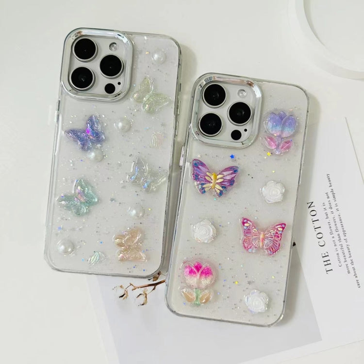 For iPhone 16 Plus 3D Colorful Crystal Butterfly TPU Phone Case(Butterful Flowers) - iPhone 16 Plus Cases by buy2fix | Online Shopping UK | buy2fix