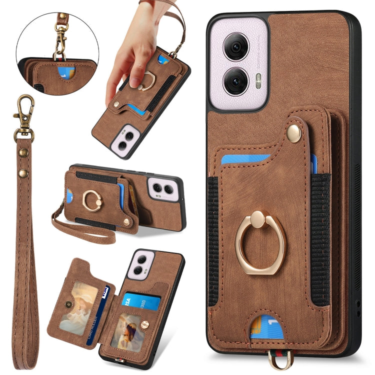 For Motorola G Power 5G 2024 Retro Skin-feel Ring Multi-card RFID Wallet Phone Case(Brown) - Motorola Cases by buy2fix | Online Shopping UK | buy2fix