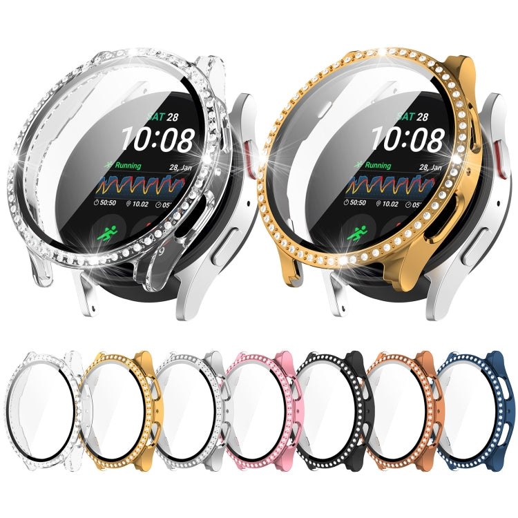 For Samsung Galaxy Watch 7 40mm Single Row Diamond PC + Tempered Film Integrated Watch Protective Case(Black) - Watch Cases by buy2fix | Online Shopping UK | buy2fix