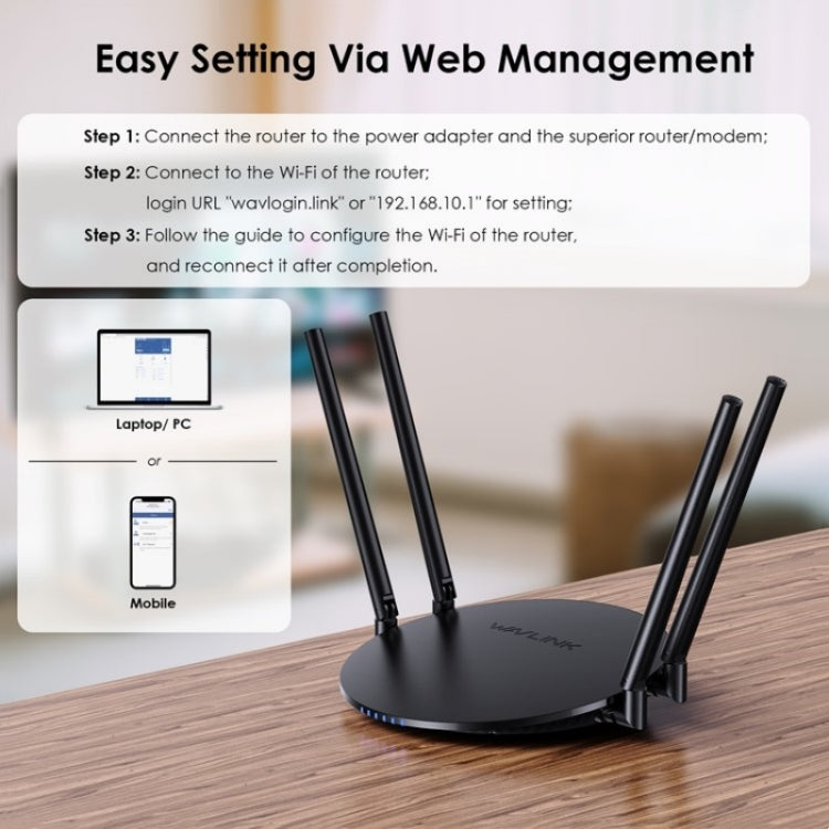 WAVLINK WN530G3 4x 5dBi Foldable Antenna AC1200 Dual Band Wireless Repeater Router, Plug:AU Plug - Wireless Routers by WAVLINK | Online Shopping UK | buy2fix