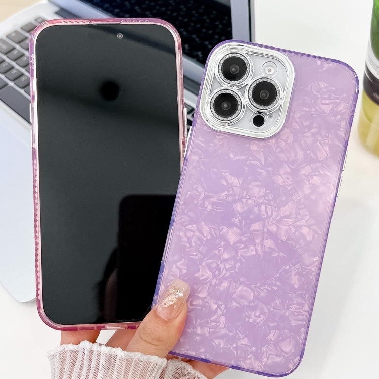 For iPhone 16 Plating Glitter Texture TPU Phone Case with Lens Film(Pink Feathers) - iPhone 16 Cases by buy2fix | Online Shopping UK | buy2fix