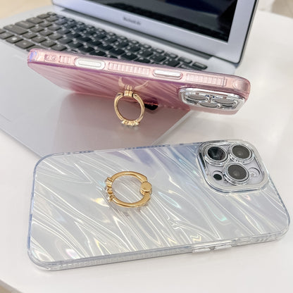 For iPhone 16 Plus Plating Glitter Texture Ring Holder TPU Phone Case with Lens Film(Purple Tinfoil Texture) - iPhone 16 Plus Cases by buy2fix | Online Shopping UK | buy2fix