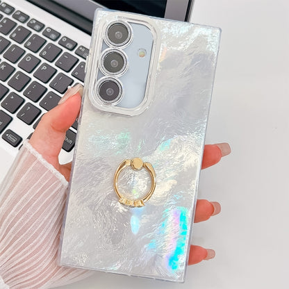 For Samsung Galaxy S25+ 5G Plating Glitter Texture Ring Holder TPU Phone Case with Lens Film(White Tinfoil Texture) - Galaxy S25+ 5G Cases by buy2fix | Online Shopping UK | buy2fix