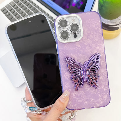 For iPhone 16 Pro Plating Glitter Lens Film Texture Butterfly Holder Wristband Phone Case(White Wrinkles) - iPhone 16 Pro Cases by buy2fix | Online Shopping UK | buy2fix