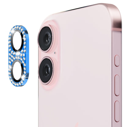 For iPhone 16 / 16 Plus ENKAY Hat-Prince Blink Diamond Camera Lens Aluminium Alloy Tempered Glass Film(Navy Blue) - iPhone 16 Tempered Glass by ENKAY | Online Shopping UK | buy2fix