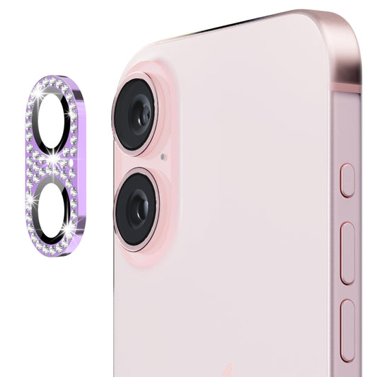 For iPhone 16 / 16 Plus ENKAY Hat-Prince Blink Diamond Camera Lens Aluminium Alloy Tempered Glass Film(Light Purple) - iPhone 16 Tempered Glass by ENKAY | Online Shopping UK | buy2fix