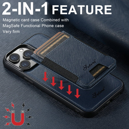 For iPhone 13 Pro Max Suteni H17 Cross Grain Leather MagSafe Detachable Wallet Phone Case(Blue) - iPhone 13 Pro Max Cases by Suteni | Online Shopping UK | buy2fix