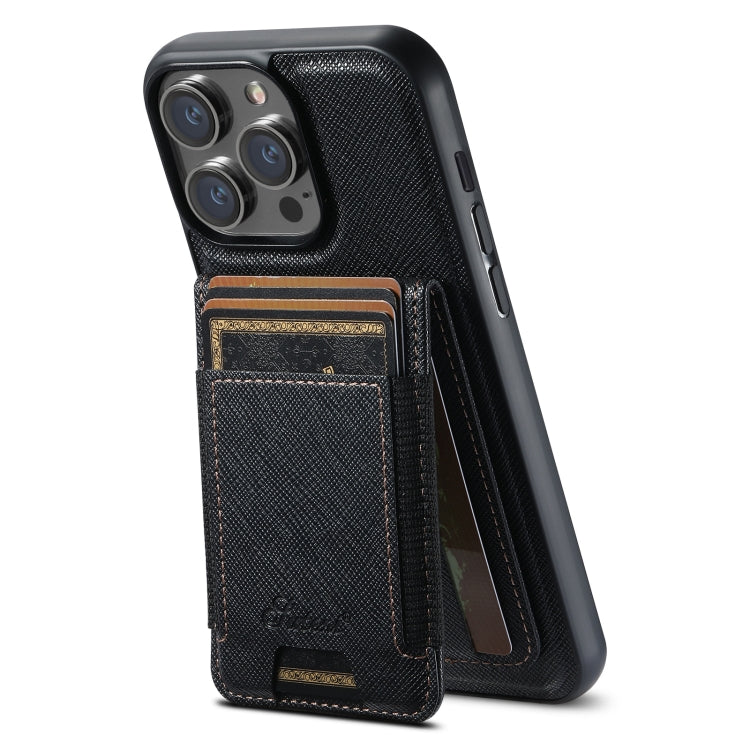 For iPhone 12 Pro Suteni H17 Cross Grain Leather MagSafe Detachable Wallet Phone Case(Black) - iPhone 12 / 12 Pro Cases by Suteni | Online Shopping UK | buy2fix