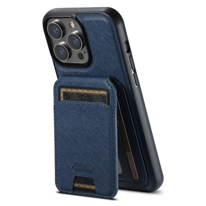 For iPhone 16 Pro Suteni H18 Cross Grain MagSafe Wallet Leather Phone Case(Blue) - iPhone 16 Pro Cases by Suteni | Online Shopping UK | buy2fix