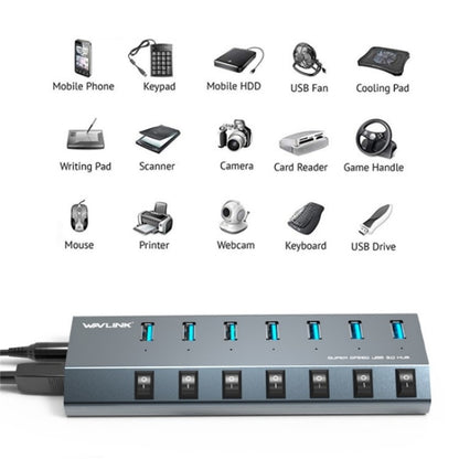 WAVLINK UH3076 5Gbps 7-port USB 3.0 Hub with Independent Switch and LED Indicator(US Plug) - USB 3.0 HUB by WAVLINK | Online Shopping UK | buy2fix