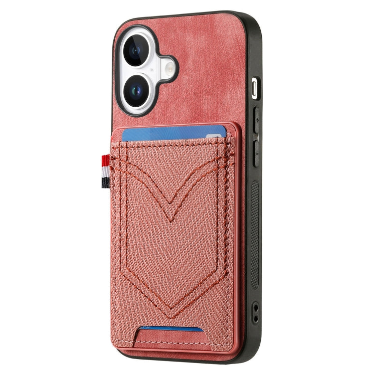 For iPhone 16 Plus Denim Texture Leather Skin Phone Case with Card Slot(Pink) - iPhone 16 Plus Cases by buy2fix | Online Shopping UK | buy2fix