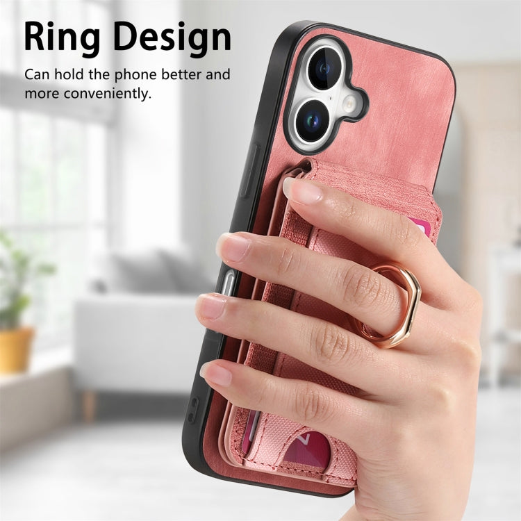 For iPhone 16 Retro Splitable Magnetic Stand Card Bag Leather Phone Case(Pink) - iPhone 16 Cases by buy2fix | Online Shopping UK | buy2fix