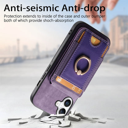 For iPhone 16 Retro Splitable Magnetic Stand Card Bag Leather Phone Case(Purple) - iPhone 16 Cases by buy2fix | Online Shopping UK | buy2fix