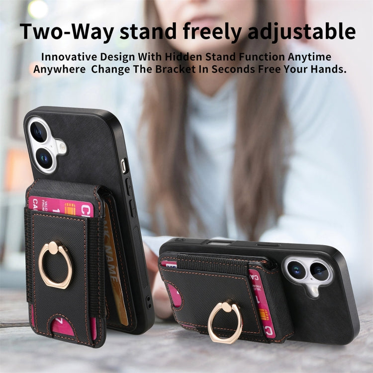 For iPhone 16 Retro Splitable Magnetic Stand Card Bag Leather Phone Case(Black) - iPhone 16 Cases by buy2fix | Online Shopping UK | buy2fix