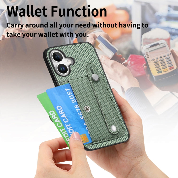 For iPhone 16 Plus Wristband Kickstand Card Wallet Back Phone Case with Tool Knife(Green) - iPhone 16 Plus Cases by buy2fix | Online Shopping UK | buy2fix