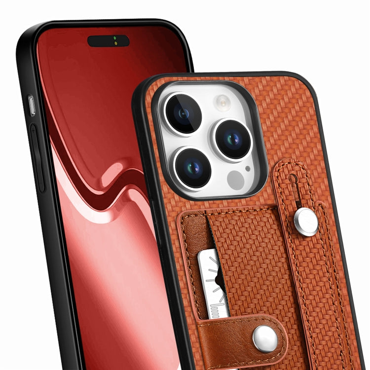 For iPhone 16 Pro Wristband Kickstand Card Wallet Back Phone Case with Tool Knife(Brown) - iPhone 16 Pro Cases by buy2fix | Online Shopping UK | buy2fix