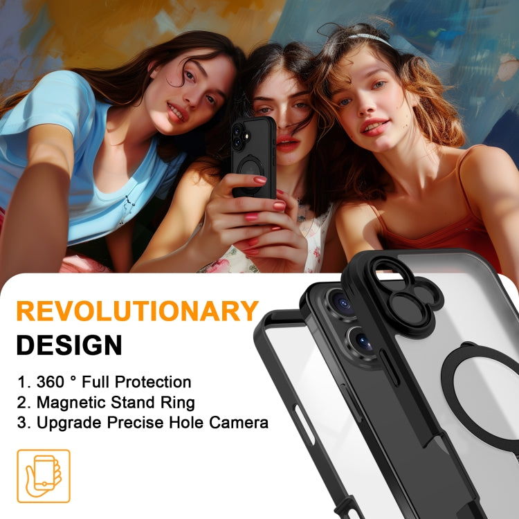 For iPhone 16 Skin Feel MagSafe Holder 360 Full Body Phone Case(Black) - iPhone 16 Cases by buy2fix | Online Shopping UK | buy2fix