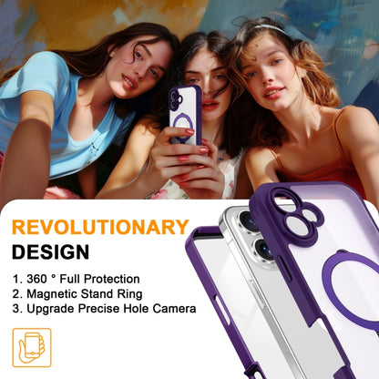 For iPhone 16 Skin Feel Magsafe Holder 360 Full Body Phone Case(Purple) - iPhone 16 Cases by buy2fix | Online Shopping UK | buy2fix