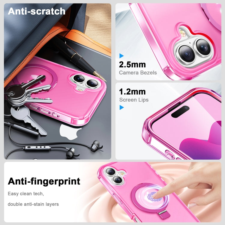 For iPhone 16 Plus Frosted Skin Feel MagSafe Holder 360 Full Body Phone Case(Rose Red) - iPhone 16 Plus Cases by buy2fix | Online Shopping UK | buy2fix