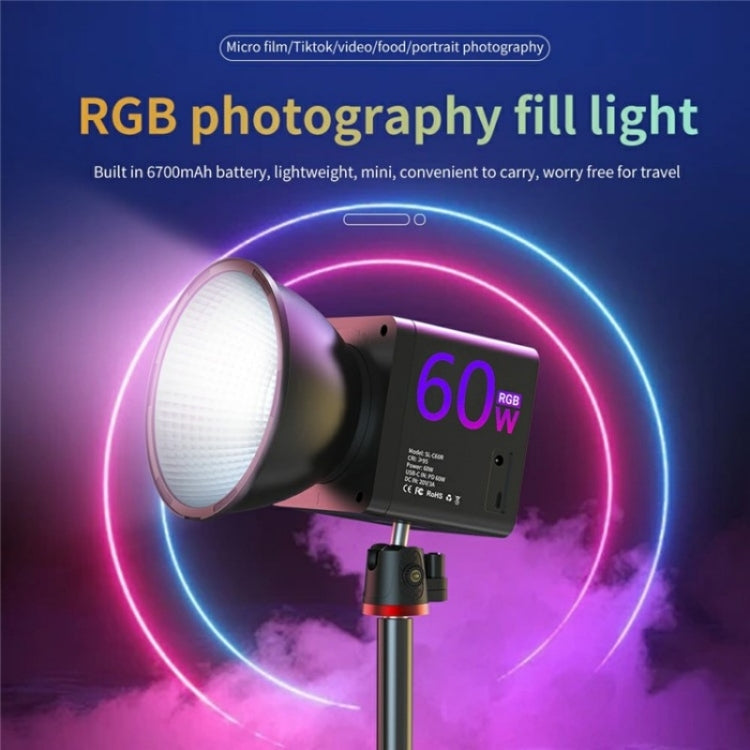 C60R 60W RGB Stage Lamp Professional Video Photography COB Fill Light With 8 Batteries, Plug:US Plug - Selfie Light by buy2fix | Online Shopping UK | buy2fix