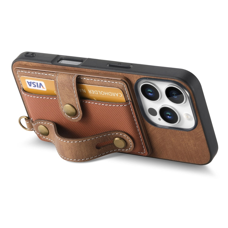 For iPhone 16 Pro Max Retro Cross Wristband Wallet Leather Back Phone Case(Brown) - iPhone 16 Pro Max Cases by buy2fix | Online Shopping UK | buy2fix