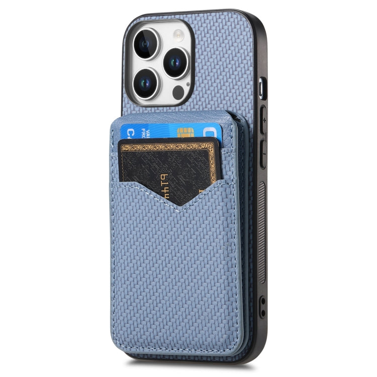 For iPhone 16 Pro Carbon Fiber MagSafe Vertical Flip Card Bag Phone Case(Blue) - iPhone 16 Pro Cases by buy2fix | Online Shopping UK | buy2fix