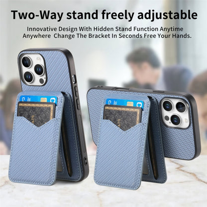 For iPhone 16 Pro Carbon Fiber MagSafe Vertical Flip Card Bag Phone Case(Blue) - iPhone 16 Pro Cases by buy2fix | Online Shopping UK | buy2fix