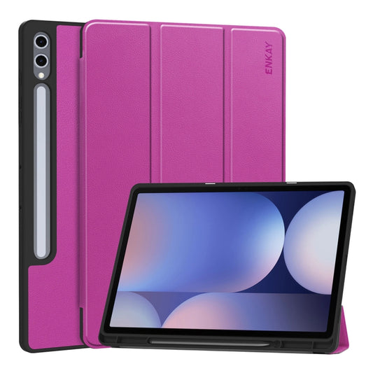 For Samsung Galaxy Tab S10+ / S9+ / S9 FE+ ENKAY Tri-fold Custer Texture TPU Leather Smart Tablet Case with Pen Slot(Purple) - Galaxy Tab S9+ Cases by ENKAY | Online Shopping UK | buy2fix