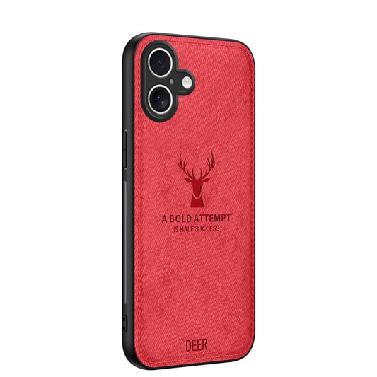 For iPhone 16 Plus Deer Head Cloth Skin All-inclusive Phone Case(Red) - iPhone 16 Plus Cases by buy2fix | Online Shopping UK | buy2fix