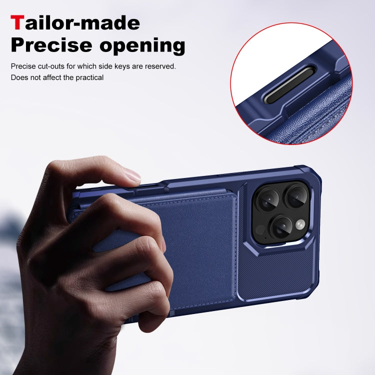 For iPhone 16 Pro Max ENKAY Hat-Prince Card Slot Wallet TPU Back Leather Phone Case with Lens Film(Cyan) - iPhone 16 Pro Max Cases by ENKAY | Online Shopping UK | buy2fix