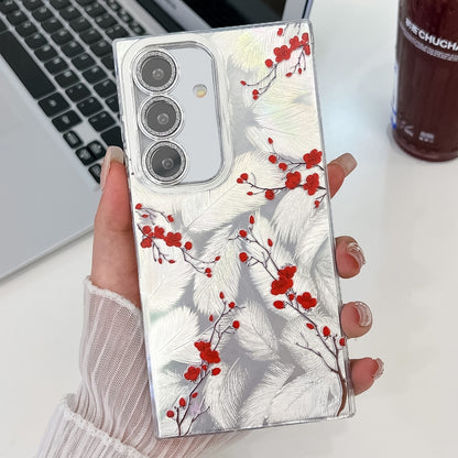 For Samsung Galaxy S25 5G Electroplating Flower Texture TPU Phone Case(Red Plum Blossom SH2) - Galaxy S25 5G Cases by buy2fix | Online Shopping UK | buy2fix