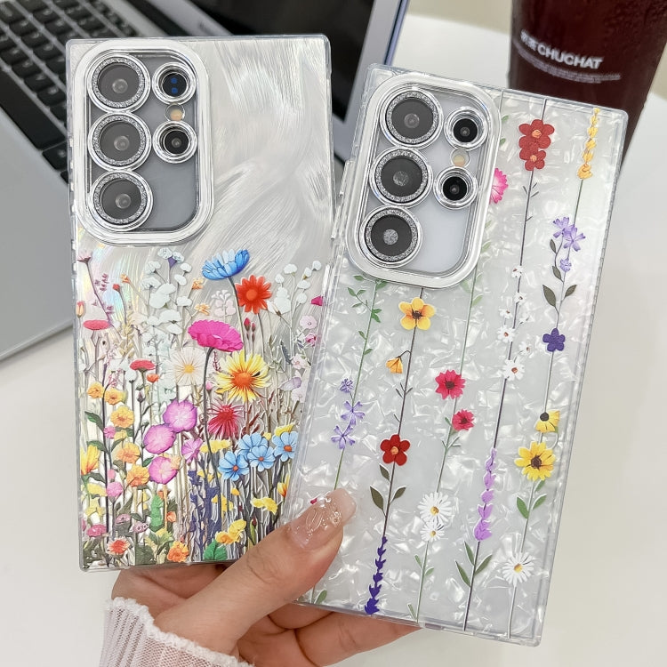 For Samsung Galaxy S25 5G Electroplating Flower Texture TPU Phone Case(Red Plum Blossom SH2) - Galaxy S25 5G Cases by buy2fix | Online Shopping UK | buy2fix